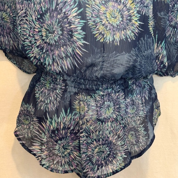 H-182 ANA A New Approach Blue & Green Sheer Short Sleeve Peplum Blouse Size MP - Picture 2 of 15